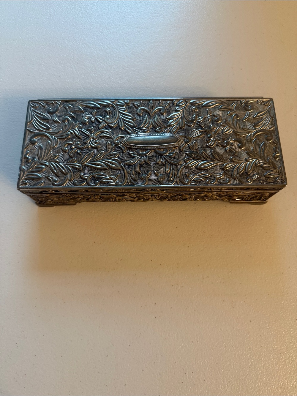 Godinger Silver-Tone Floral Embossed Trinket Box